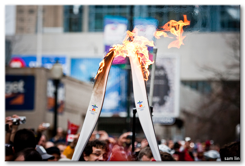 Olympic flame exchange